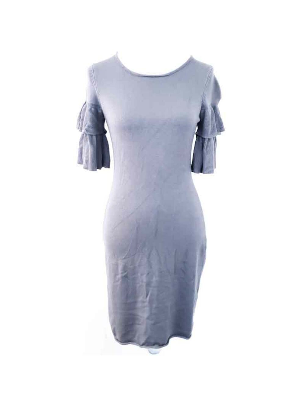Donna Ricco Sweater Dress Gray Small, Short Sleeves Layer Ruffle Detail